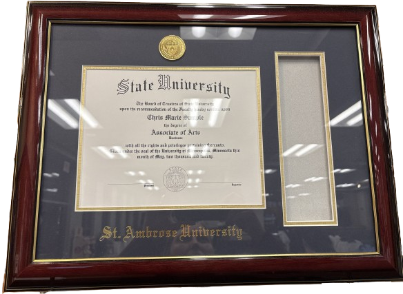Classic Mahogany Gold Trim Frame | Navy/Gold Medallion