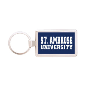 Silver Maverick Rectangular Key Tag | Navy