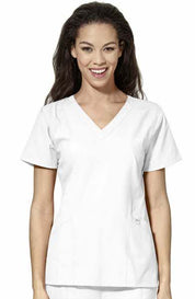 Fitted 4-Pocket V-Neck Top | White