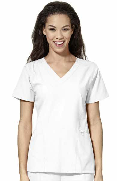 Fitted 4-Pocket V-Neck Top | White